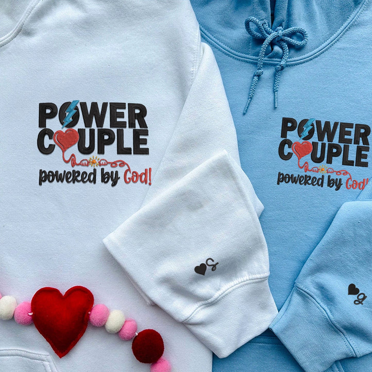 Power Couple Matching Hoodies for Couples - Custom Embroidered Sweatshirts