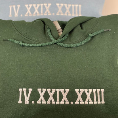 Roman Numeral Embroidered Hoodie - Custom Personalized Sweatshirt