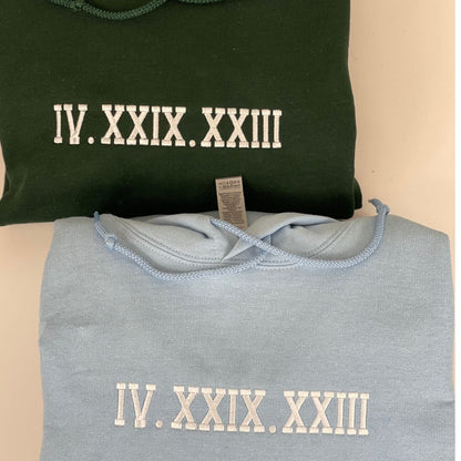 Roman Numeral Embroidered Hoodie - Custom Personalized Sweatshirt