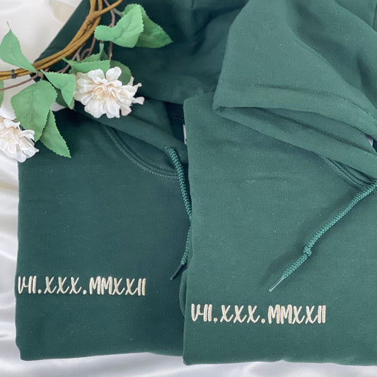 Roman Numeral Embroidered Hoodie - Custom Personalized Sweatshirt