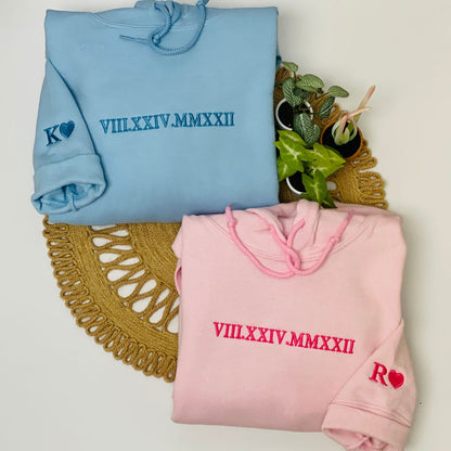 Roman Numeral Embroidered Hoodie - Custom Personalized Sweatshirt