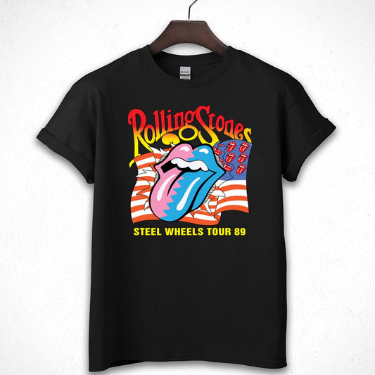 The Rolling Stones Vintage 80s Steel Wheels Tour Retro Band Fan Black Unisex T-Shirt