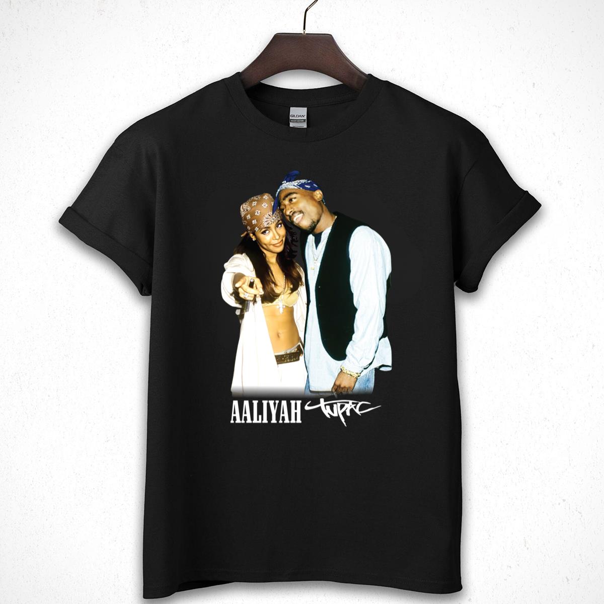 Tupac & Aaliyah Vintage 90s R.I.P Memorial Collector Black Unisex T-Shirt