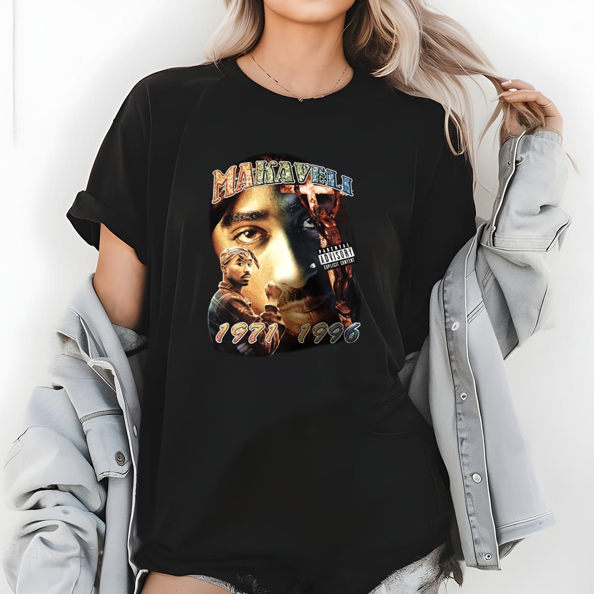 Tupac Vintage 90s Makaveli Rap Music Fan Black Unisex T-Shirt