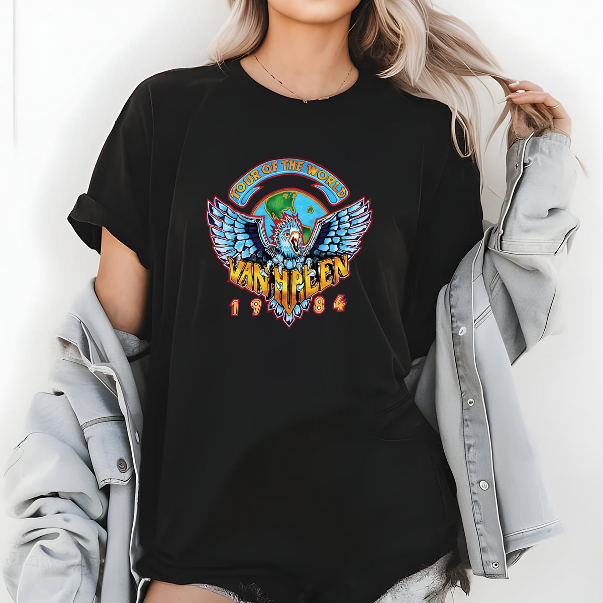 Van Halen Retro 1984 World Tour Official Fan Vintage Black Unisex T-Shirt