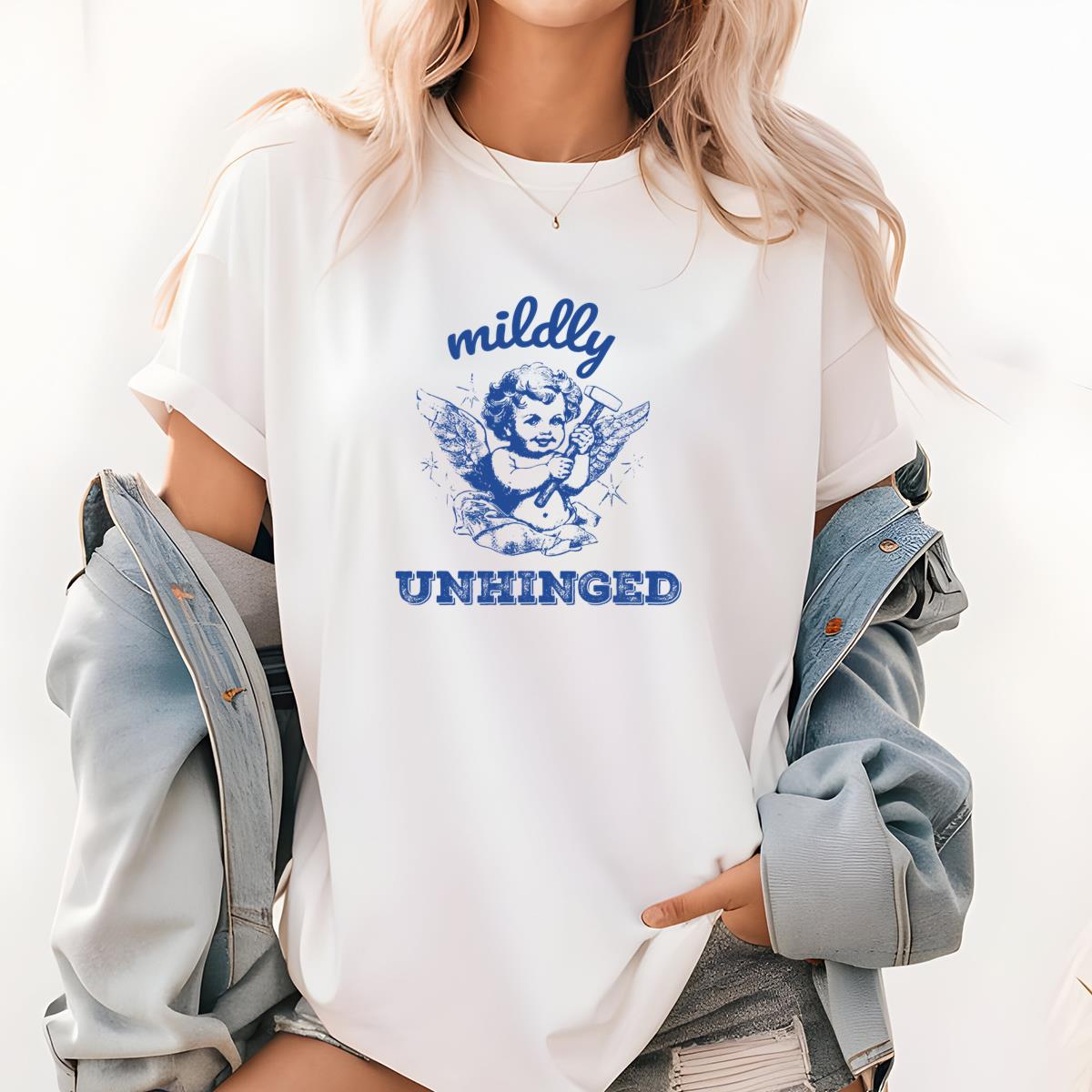 Vintage Cherub Angel Design Mildly Unhinged Collector Edition Unisex Ringer Shirt