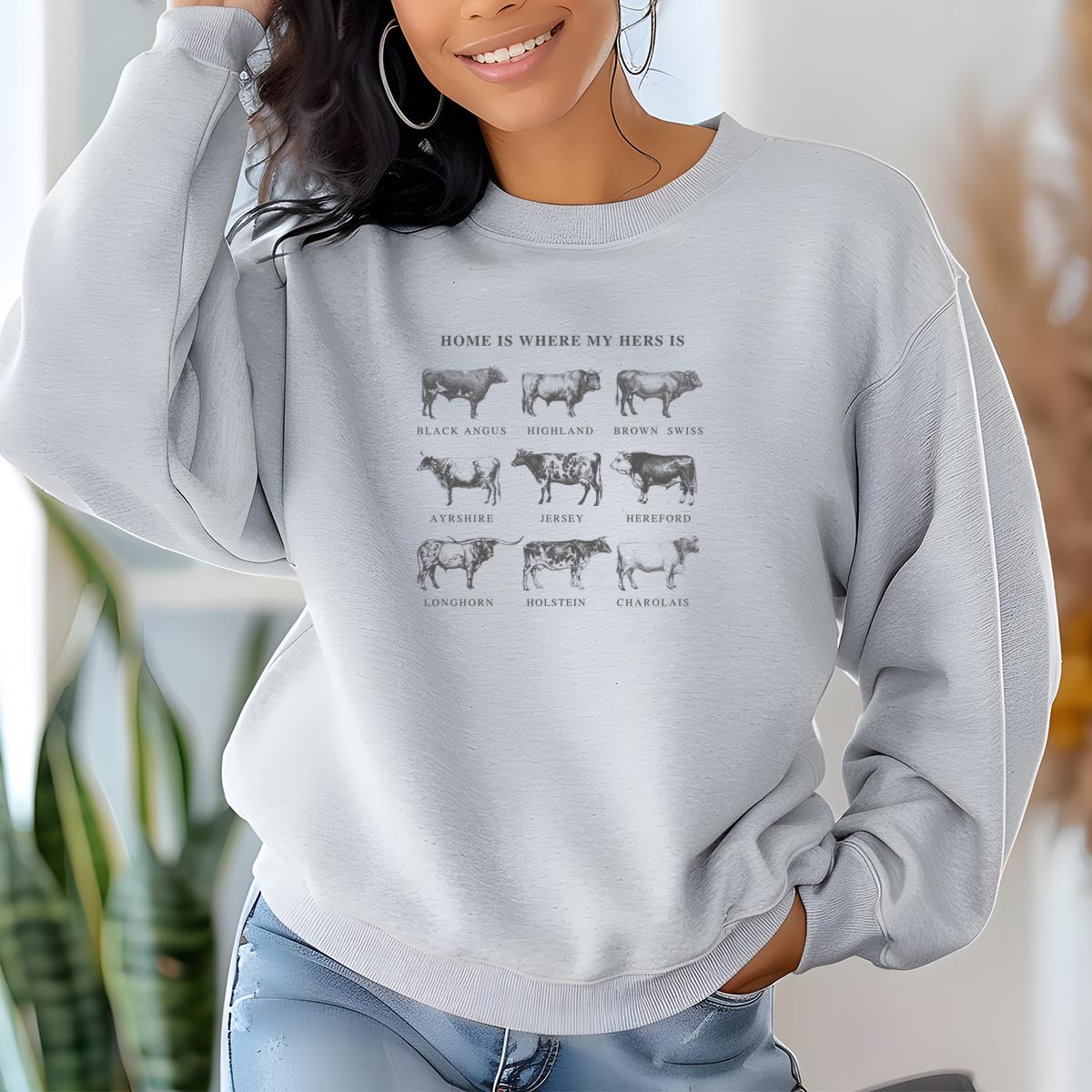 Vintage Cow Breeds Crewneck Sweatshirt Cattle Graphic Retro Western Unisex Sweater