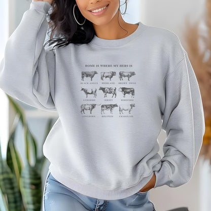Vintage Cow Breeds Crewneck Sweatshirt Cattle Graphic Retro Western Unisex Sweater