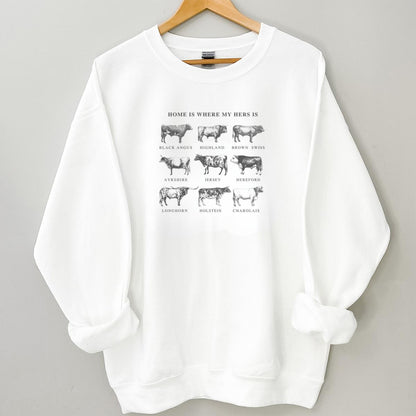 Vintage Cow Breeds Crewneck Sweatshirt Cattle Graphic Retro Western Unisex Sweater