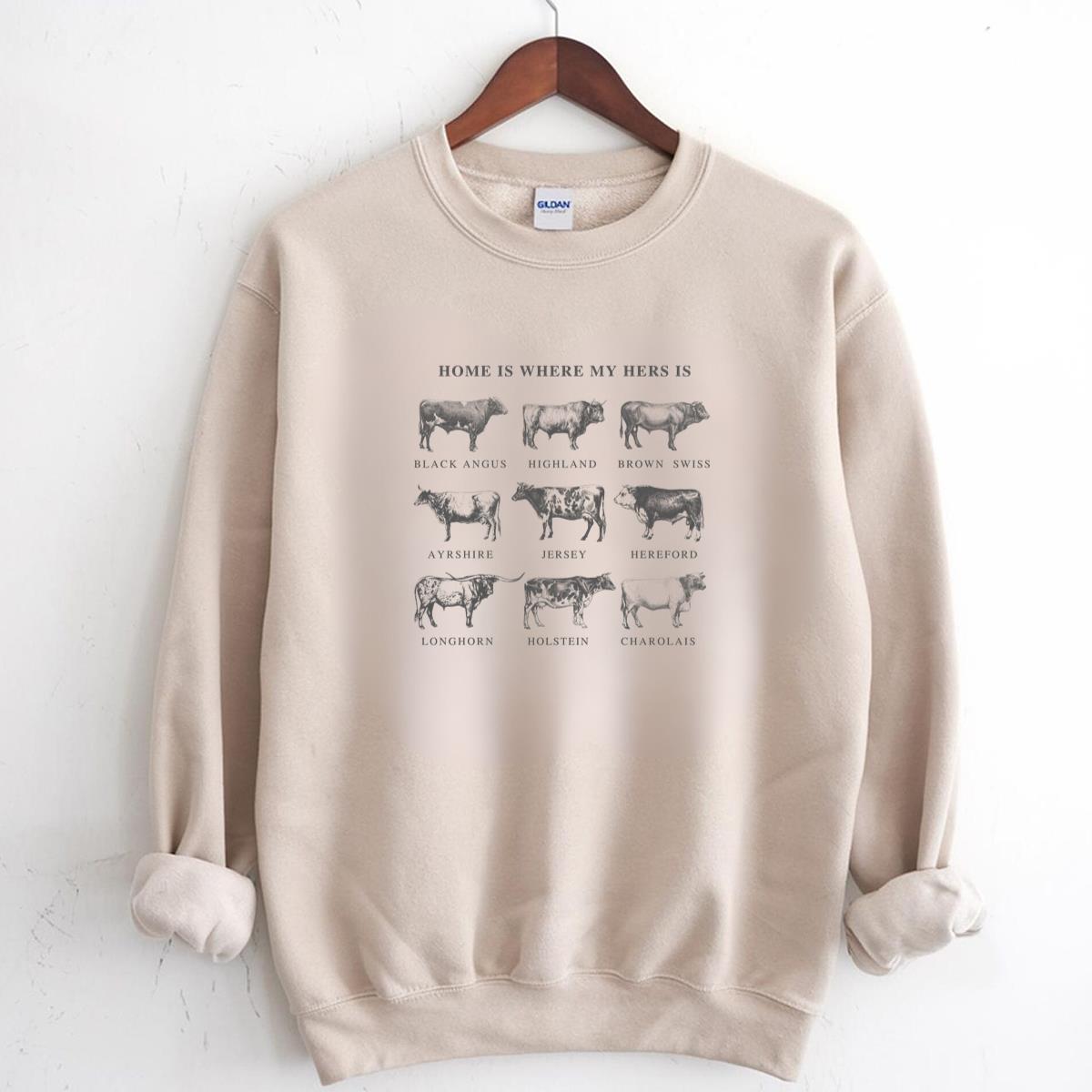Vintage Cow Breeds Crewneck Sweatshirt Cattle Graphic Retro Western Unisex Sweater
