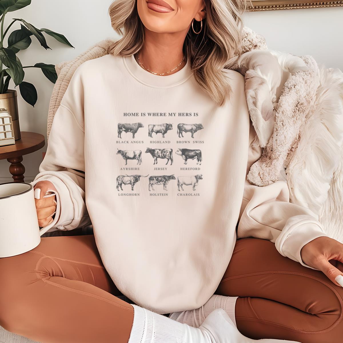 Vintage Cow Breeds Crewneck Sweatshirt Cattle Graphic Retro Western Unisex Sweater