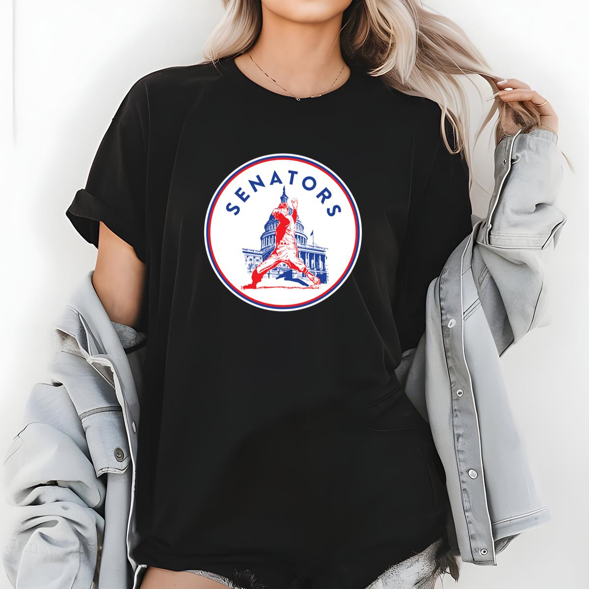 Washington Senators Vintage Distressed Logo Official Fan Black Unisex T-Shirt