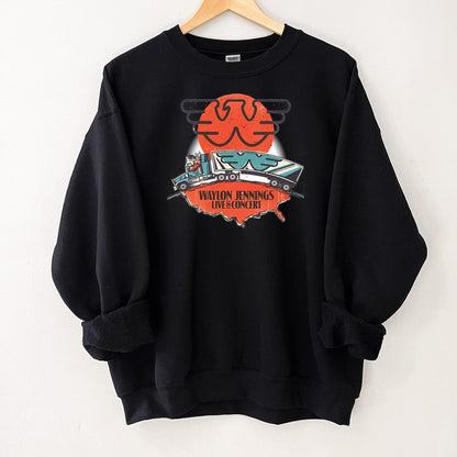 Waylon Jennings Classic Country Music Live in Concert Official Fan Vintage Black Unisex T-Shirt