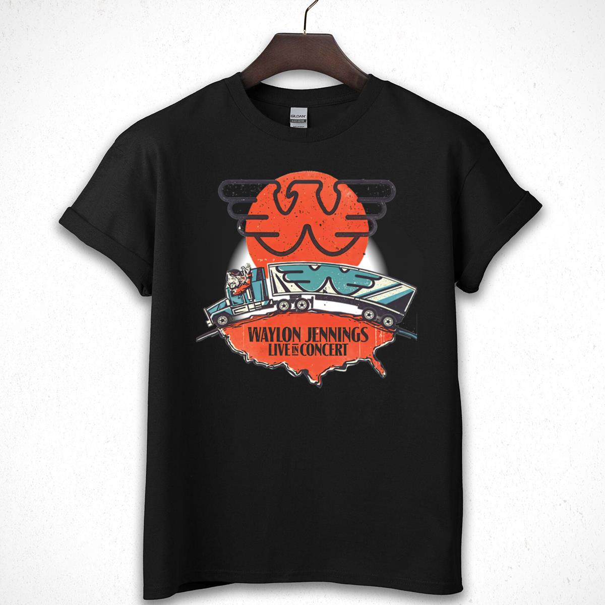 Waylon Jennings Classic Country Music Live in Concert Official Fan Vintage Black Unisex T-Shirt