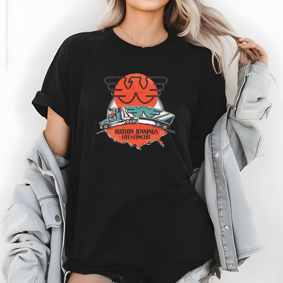 Waylon Jennings Classic Country Music Live in Concert Official Fan Vintage Black Unisex T-Shirt