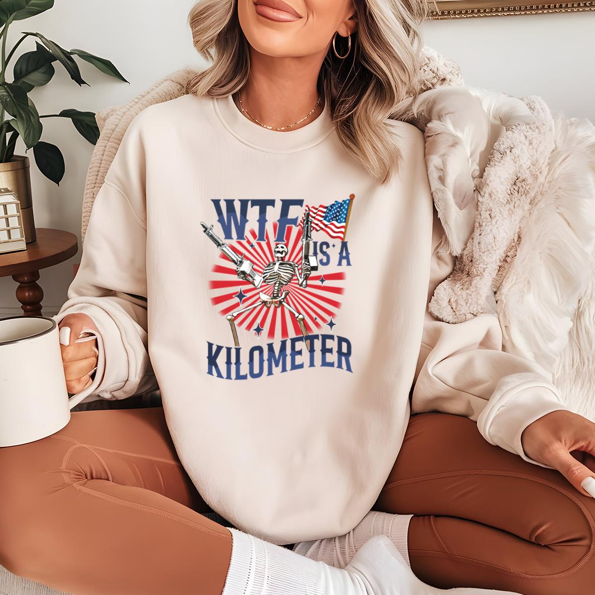 Wtf Is A Kilometer Funny Skeleton 4th of July Meme Cringey USA Unisex T-Shirt