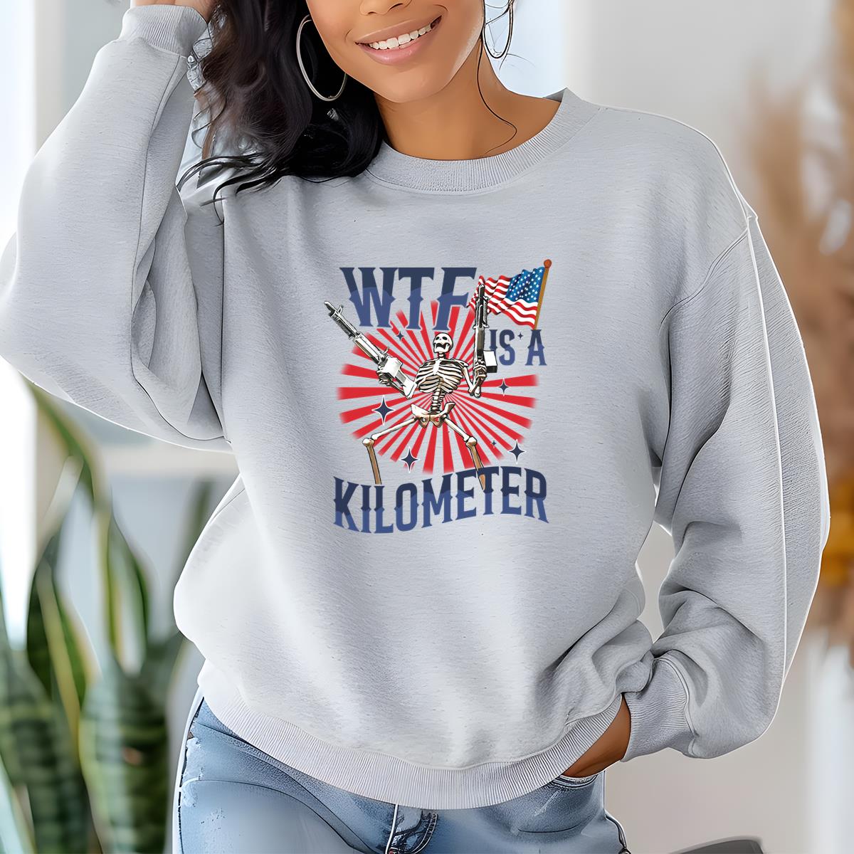 Wtf Is A Kilometer Funny Skeleton 4th of July Meme Cringey USA Unisex T-Shirt