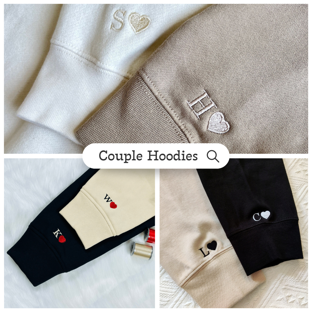 Lovely Couple Dinosaur Custom Roman Numeral Matching Embroidered Hoodies For Couples - Perfect for Cozy Couples Gifts