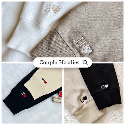 Cute Fox Couples Custom Roman Numeral Matching Embroidered Hoodies For Couples