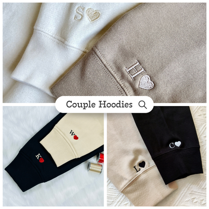 Funny White Bear Couple Custom Roman Numeral Matching Embroidered Hoodies For Couples - Perfect for Cozy Couples Gifts