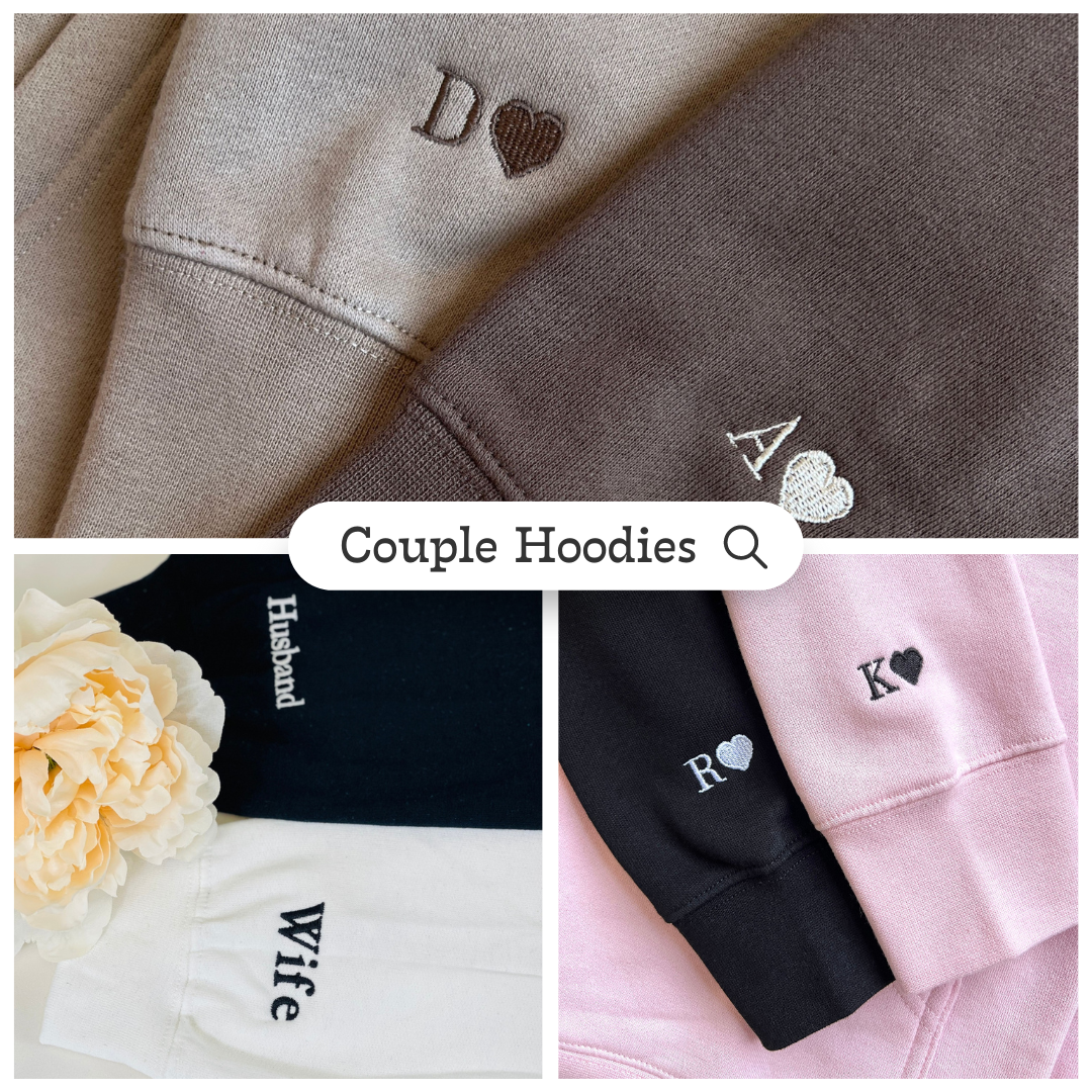 Funny White Bear Couple Custom Roman Numeral Matching Embroidered Hoodies For Couples - Perfect for Cozy Couples Gifts