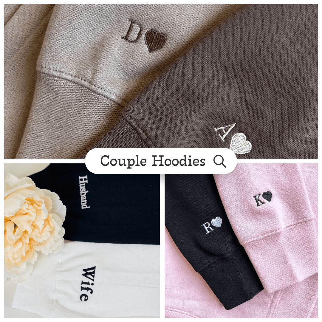 Cute Couple of Padlock x Key Custom Roman Numeral Matching Embroidered Hoodies For Couples