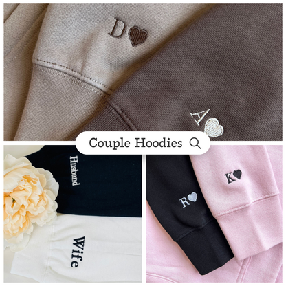 Cute Dino Couple Custom Roman Numeral Matching Embroidered Hoodies For Couples - Perfect for Cozy Couples Gifts